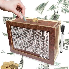 10000 Savings Challenge Box,Cash Vault Wooden Savings Box,Money Saving Box,Wooden Bank Coin Bank with Counting Target,Wooden Money Box with Money Target and Numbers (1) in Saudi Arabia