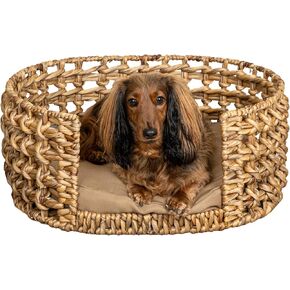 DBD4000A GIGI 24 "× 18" الحديثة البوهيمية الصفير المنسوج يدويًا سريرًا بيضاويًا مفتوحًا مع وسادة قابلة للآلة ، طبيعية in Kuwait