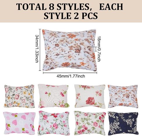 ARRICraft 16pcs وسادة أريكة مصغرة للمنزل الصغير ، 8 أنماط نمط زهرة 1:12 النماذج ذات الأريكة المصغرة نماذج أريكة إكسسوارات سرير ديكور للدمى ، 1.34 × 1.77 × 0.7 بوصة in Saudi Arabia