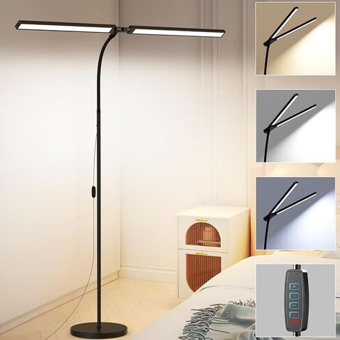 24W Ultra-Bright LED Floor Lamp for Living Room, 2400LM Double Head Craft Light with Adjustable Panels Gooseneck Lamp, Tall Standing Lamp for Office/Reading/Bedroom/Piano/Tattoo/Sewing/Puzzle/Lash in Saudi Arabia