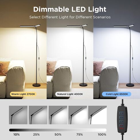24W Ultra-Bright LED Floor Lamp for Living Room, 2400LM Double Head Craft Light with Adjustable Panels Gooseneck Lamp, Tall Standing Lamp for Office/Reading/Bedroom/Piano/Tattoo/Sewing/Puzzle/Lash in Saudi Arabia