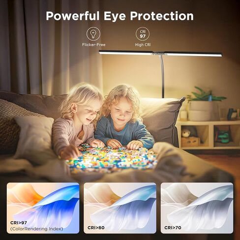 24W Ultra-Bright LED Floor Lamp for Living Room, 2400LM Double Head Craft Light with Adjustable Panels Gooseneck Lamp, Tall Standing Lamp for Office/Reading/Bedroom/Piano/Tattoo/Sewing/Puzzle/Lash in Saudi Arabia