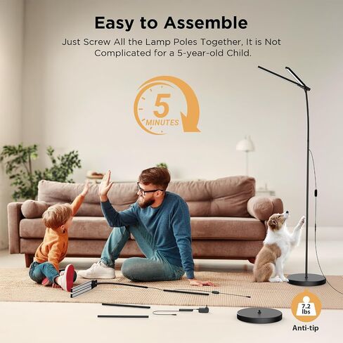 24W Ultra-Bright LED Floor Lamp for Living Room, 2400LM Double Head Craft Light with Adjustable Panels Gooseneck Lamp, Tall Standing Lamp for Office/Reading/Bedroom/Piano/Tattoo/Sewing/Puzzle/Lash in Saudi Arabia