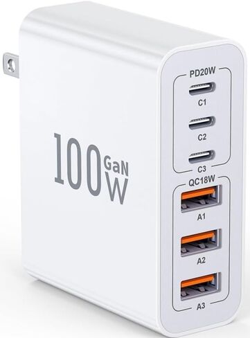 100W USB C Wall Charger Block, 6 Port Fast USB C Charger Plug Adapter with PD USB-C + QC USB A Multiport Type C Charging Block Station Cube Hub for iPhone 15 14 13 12 11 Pro Max XR XS 8 7, Samsung in Saudi Arabia
