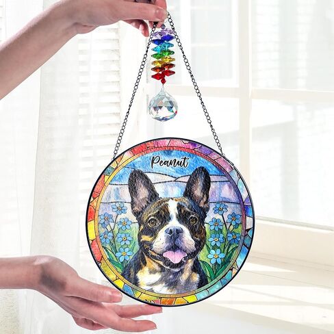Custom Photo Pet Stained Glass Window Hanging, Dog Memorial Suncatcher Picture, Sympathy Gift for Loss of Pet, Remembrance Gift for Dog, Lovers Cat Bereavement Keepsake with Photo Style 3 in Kuwait