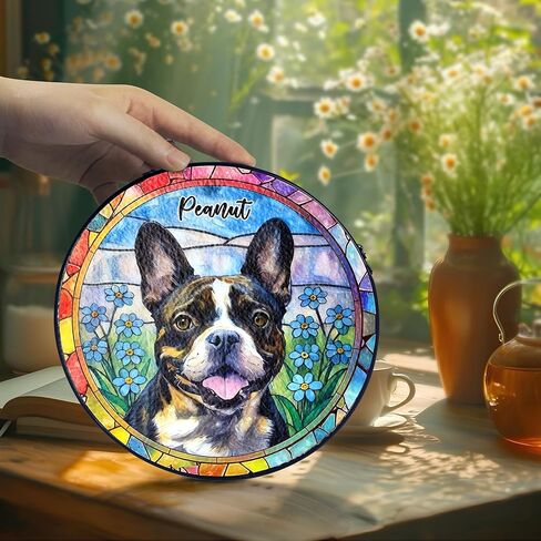 Custom Photo Pet Stained Glass Window Hanging, Dog Memorial Suncatcher Picture, Sympathy Gift for Loss of Pet, Remembrance Gift for Dog, Lovers Cat Bereavement Keepsake with Photo Style 3 in Kuwait