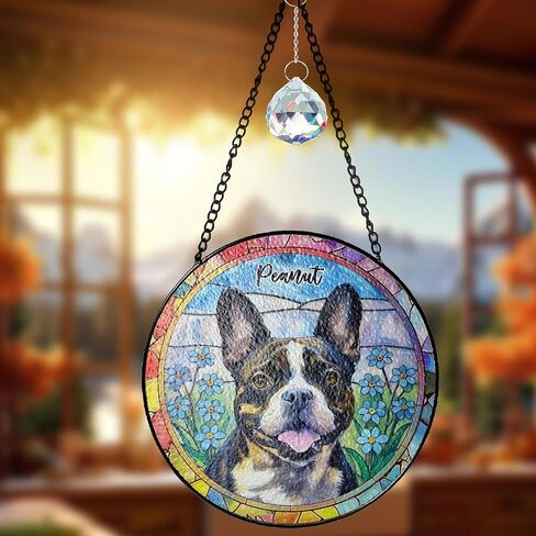 Custom Photo Pet Stained Glass Window Hanging, Dog Memorial Suncatcher Picture, Sympathy Gift for Loss of Pet, Remembrance Gift for Dog, Lovers Cat Bereavement Keepsake with Photo Style 3 in Kuwait