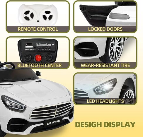 12 فولت ركوب السيارة للأطفال ، سيارة كهربائية مع التحكم عن بعد ، مشغل موسيقى بلوتوث لمدة 3-8 سنوات ، أبيض in Kuwait