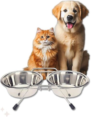 Pet Bowls for Dogs and Cats, with 2 Bowls, Iron Stand Base, Double Bowl Stand, Two Steel Removable (7oz) in Saudi Arabia