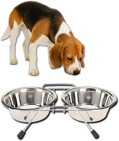 Pet Bowls for Dogs and Cats, with 2 Bowls, Iron Stand Base, Double Bowl Stand, Two Steel Removable (7oz) in Saudi Arabia