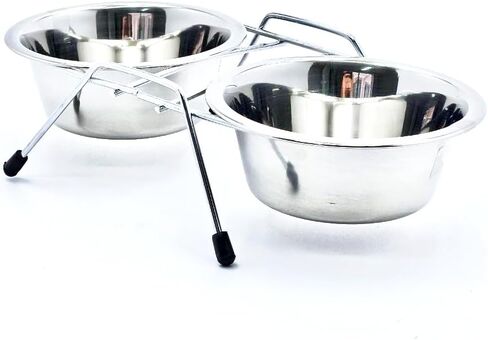 Pet Bowls for Dogs and Cats, with 2 Bowls, Iron Stand Base, Double Bowl Stand, Two Steel Removable (7oz) in Saudi Arabia