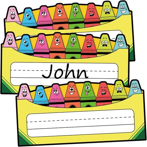 60Pcs Crayon Name Tag Stickers Funny Cartoon Crayon Nameplate Sticker Classroom Bulletin Board Label Decals for Back to School Desk Wall Message Board (4.5''x 7.9'') in Saudi Arabia