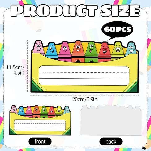 60Pcs Crayon Name Tag Stickers Funny Cartoon Crayon Nameplate Sticker Classroom Bulletin Board Label Decals for Back to School Desk Wall Message Board (4.5''x 7.9'') in Saudi Arabia