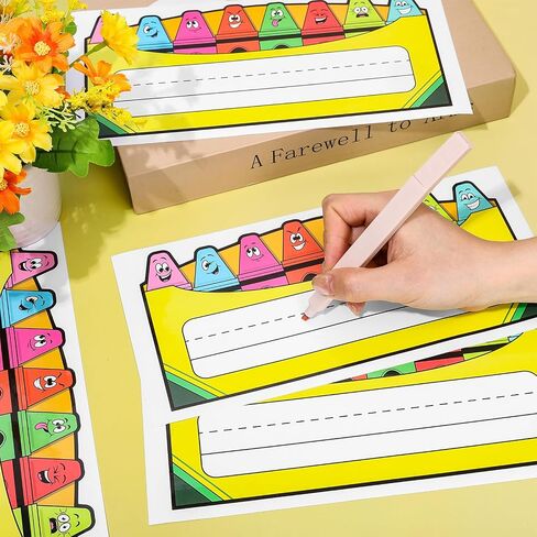 60Pcs Crayon Name Tag Stickers Funny Cartoon Crayon Nameplate Sticker Classroom Bulletin Board Label Decals for Back to School Desk Wall Message Board (4.5''x 7.9'') in Saudi Arabia