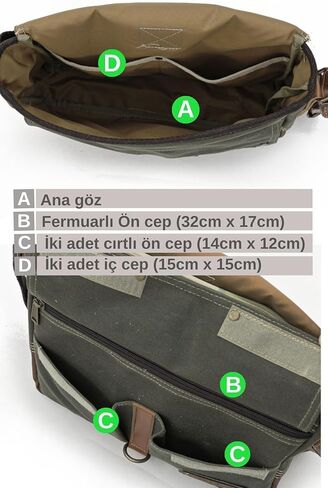 Cappadocia Vintage Antiochia 4046 Messenger Bag, Leather Detailed Shoulder Laptop Bag, Unisex Style for Daily, Travel in Saudi Arabia