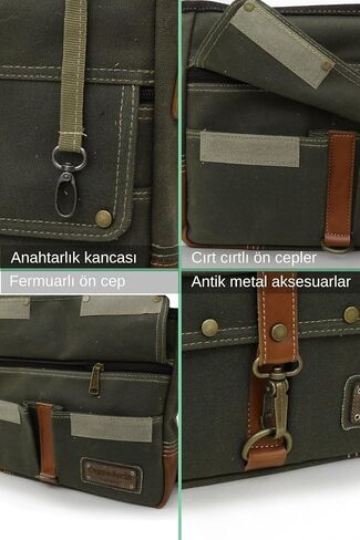 Cappadocia Vintage Antiochia 4046 Messenger Bag, Leather Detailed Shoulder Laptop Bag, Unisex Style for Daily, Travel in Saudi Arabia