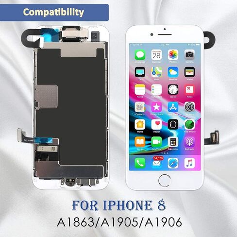 استبدال شاشة Yodoit لهاتف iPhone 8 باللون الأبيض مع زر الصفحة الرئيسية، وكاميرا أمامية، ومكبر صوت للأذن، ومحول رقمي لشاشة LCD كاملة ومجموعة أدوات إصلاح، وواقي (موديل A1863، A1905، A1906) in Saudi Arabia