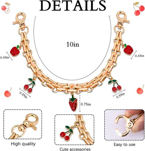 2Pcs Bag Charms for Handbags Purse Charms Strap Purse Extender Chain Cherry Replacement Extension Chains for Tote Shoulder Bags Wallet Purses Accessories Strap for Crossbody Bag Cute Fruit Chains in Saudi Arabia