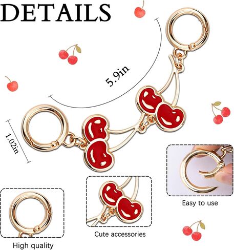 2Pcs Bag Charms for Handbags Purse Charms Strap Purse Extender Chain Cherry Replacement Extension Chains for Tote Shoulder Bags Wallet Purses Accessories Strap for Crossbody Bag Cute Fruit Chains in Saudi Arabia