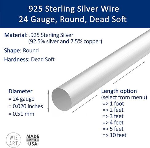10 Gauge, Round, Dead Soft, 925 Sterling Silver Wire - 1 FT - for Jewelry Art from WIZART in Kuwait