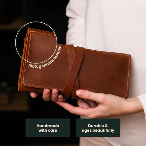 Handmade Artist Pencil Case for Adults Women, Leather Pencil Roll, Artist Gifts, Pencil Wrap Roll Up Case, Leather Paint Brush Case, Warm Brown in Saudi Arabia