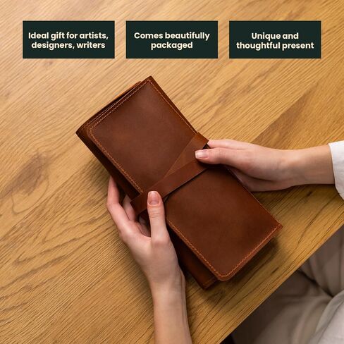 Handmade Artist Pencil Case for Adults Women, Leather Pencil Roll, Artist Gifts, Pencil Wrap Roll Up Case, Leather Paint Brush Case, Warm Brown in Saudi Arabia