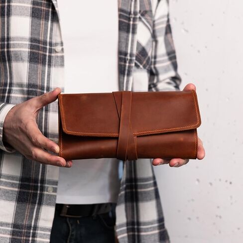 Handmade Artist Pencil Case for Adults Women, Leather Pencil Roll, Artist Gifts, Pencil Wrap Roll Up Case, Leather Paint Brush Case, Warm Brown in Saudi Arabia