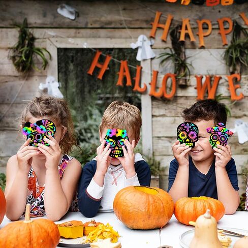 WATINC 60pcs Day of The Dead Skull Scratch Cards Art Hanging Ornaments, DIY Sugar Skull Color Card Craft Kit for Dia De Los Muertos Halloween School Party Supplies Decorations for Kids Adults in Saudi Arabia