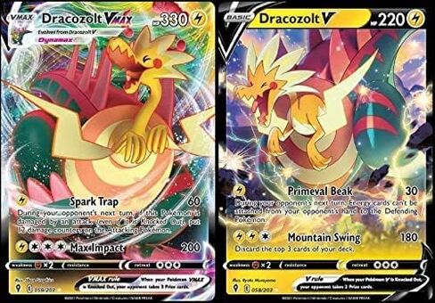 مجموعة بطاقة Dracozolt V & Vmax - سماء متطورة 058/203 و 059/203 - Pokemon Ultra Rare Card Lot in Saudi Arabia