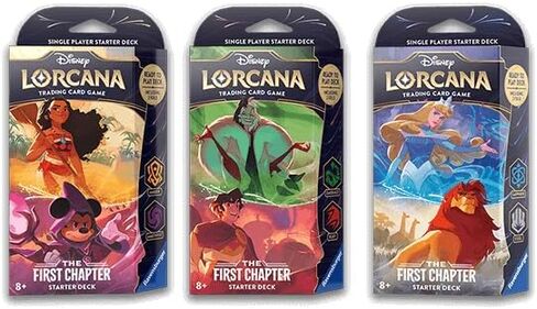 طوابق بداية: Amber & Amethyst (Moana & Sorcerer Mickey) ، Emerald & Ruby (101 Dalmations & Repunzel) و Sapphire & Steel (Cinderella & Mufasa) (3 طوابق) لـ Lorcana TCG: The First Chapter in Saudi Arabia
