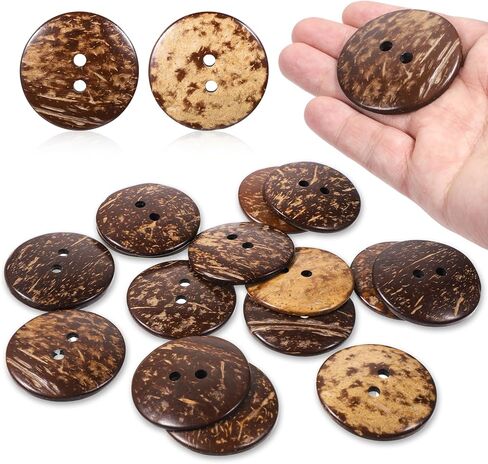 15 PCS Natural Coconut Shell Buttons, 2 Inch Large Coconut Buttons Coconuts 2 Holes Button Bulk Brown Wooden Sewing Replacement Button for Sewing DIY Crafts Clothes Decorations (50 mm) in Kuwait