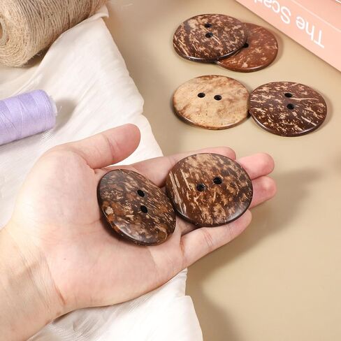 15 PCS Natural Coconut Shell Buttons, 2 Inch Large Coconut Buttons Coconuts 2 Holes Button Bulk Brown Wooden Sewing Replacement Button for Sewing DIY Crafts Clothes Decorations (50 mm) in Kuwait