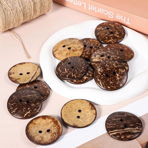 15 PCS Natural Coconut Shell Buttons, 2 Inch Large Coconut Buttons Coconuts 2 Holes Button Bulk Brown Wooden Sewing Replacement Button for Sewing DIY Crafts Clothes Decorations (50 mm) in Kuwait