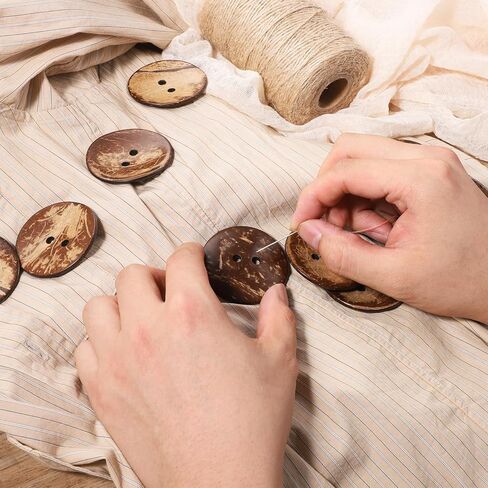 15 PCS Natural Coconut Shell Buttons, 2 Inch Large Coconut Buttons Coconuts 2 Holes Button Bulk Brown Wooden Sewing Replacement Button for Sewing DIY Crafts Clothes Decorations (50 mm) in Kuwait