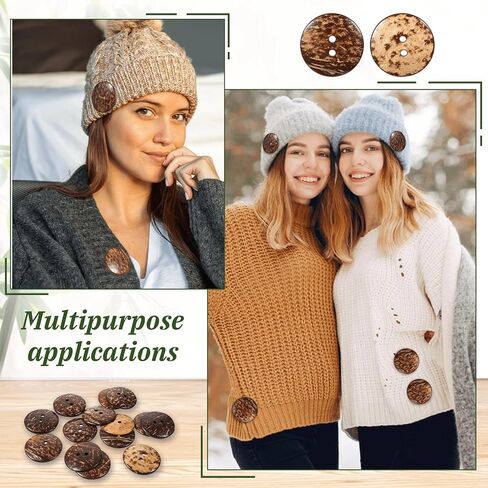 15 PCS Natural Coconut Shell Buttons, 2 Inch Large Coconut Buttons Coconuts 2 Holes Button Bulk Brown Wooden Sewing Replacement Button for Sewing DIY Crafts Clothes Decorations (50 mm) in Kuwait