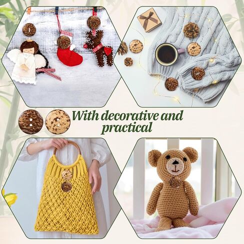 15 PCS Natural Coconut Shell Buttons, 2 Inch Large Coconut Buttons Coconuts 2 Holes Button Bulk Brown Wooden Sewing Replacement Button for Sewing DIY Crafts Clothes Decorations (50 mm) in Kuwait