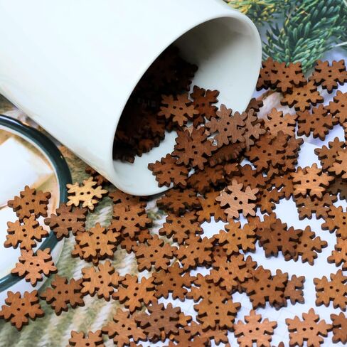 Honbay 200PCS Wooden Snowflake Buttons 2 Holes Buttons Antique Brown Sewing Buttons Decorative Buttons for Skirts, Gloves, Sweaters, Shirts, Hats, Scarves, Headbands, Scrapbooking, Craft Projects in Saudi Arabia