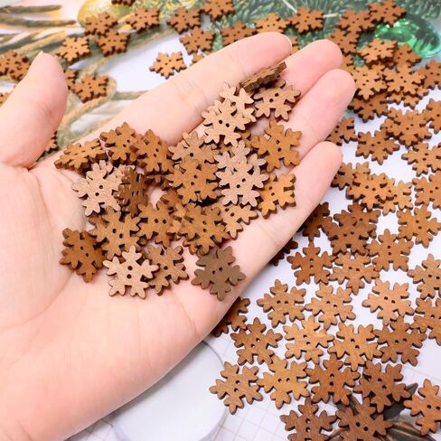 Honbay 200PCS Wooden Snowflake Buttons 2 Holes Buttons Antique Brown Sewing Buttons Decorative Buttons for Skirts, Gloves, Sweaters, Shirts, Hats, Scarves, Headbands, Scrapbooking, Craft Projects in Saudi Arabia