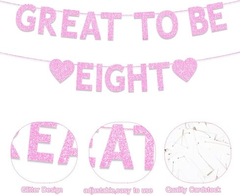 8th Birthday Party Decorations for Girls, Pink Glitter Great to Be Eight Banner, Girls 8 Years Old Birthday Party Decorations Supplies in Saudi Arabia