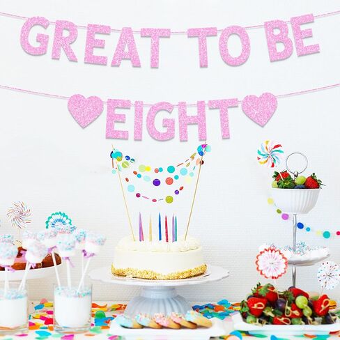 8th Birthday Party Decorations for Girls, Pink Glitter Great to Be Eight Banner, Girls 8 Years Old Birthday Party Decorations Supplies in Saudi Arabia