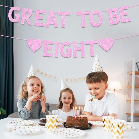 8th Birthday Party Decorations for Girls, Pink Glitter Great to Be Eight Banner, Girls 8 Years Old Birthday Party Decorations Supplies in Saudi Arabia