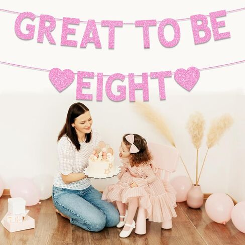 8th Birthday Party Decorations for Girls, Pink Glitter Great to Be Eight Banner, Girls 8 Years Old Birthday Party Decorations Supplies in Saudi Arabia