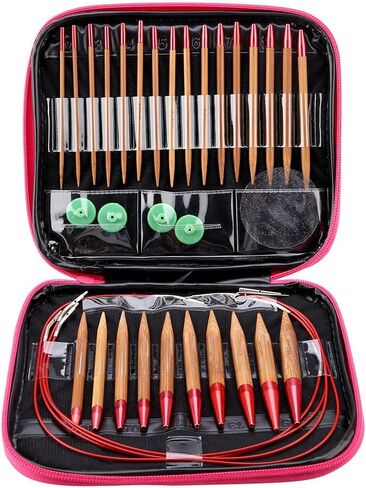 Fdit Interchangeable Carbonized Bamboo Knitting Needles, Aluminum Circular Needles Ring Set with Pouch in Saudi Arabia