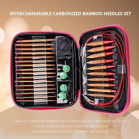 Fdit Interchangeable Carbonized Bamboo Knitting Needles, Aluminum Circular Needles Ring Set with Pouch in Saudi Arabia