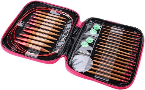 Fdit Interchangeable Carbonized Bamboo Knitting Needles, Aluminum Circular Needles Ring Set with Pouch in Saudi Arabia
