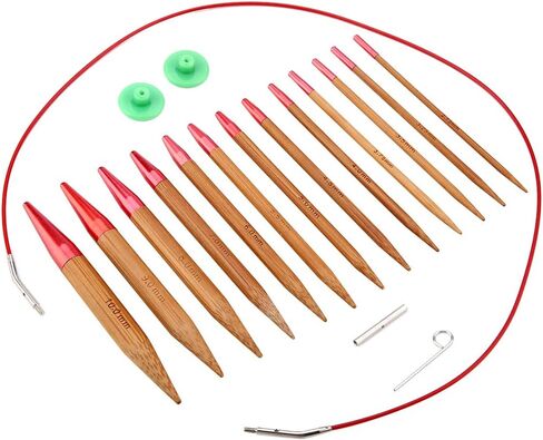 Fdit Interchangeable Carbonized Bamboo Knitting Needles, Aluminum Circular Needles Ring Set with Pouch in Saudi Arabia