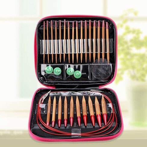 Fdit Interchangeable Carbonized Bamboo Knitting Needles, Aluminum Circular Needles Ring Set with Pouch in Saudi Arabia