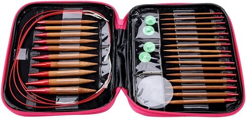 Fdit Interchangeable Carbonized Bamboo Knitting Needles, Aluminum Circular Needles Ring Set with Pouch in Saudi Arabia