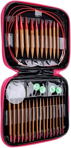 Fdit Interchangeable Carbonized Bamboo Knitting Needles, Aluminum Circular Needles Ring Set with Pouch in Saudi Arabia