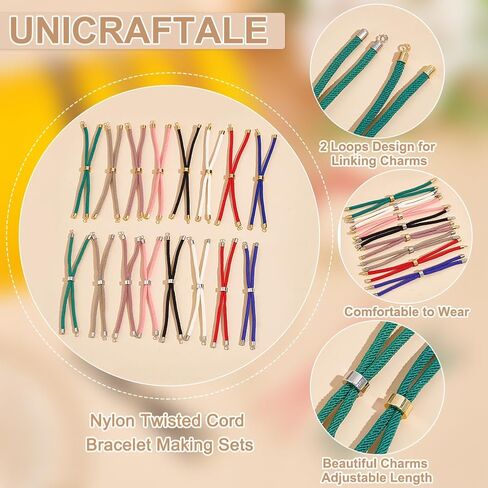 UNICRAFTALE Slider Bracelets Nylon Twisted Cord Bracelets Adjustable Bracelet with Metal Findings Bracelet Chains for Women Jewelry Making Accessories in Saudi Arabia